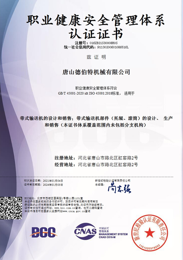 職業健康安全管理體系認證證書（中文）